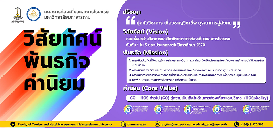 ปรัชญา วิสัยทัศ พันธกิจ ค่านิยม คณะการท่องเที่ยวและการโรงแรม มหาวิทยาลัยมหาสารคาม